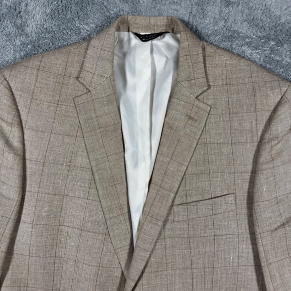JOS A BANK Windowpane Linen Wool Silk Blazer Sport Jacket Plaid Mens Size 43L - Picture 2 of 14